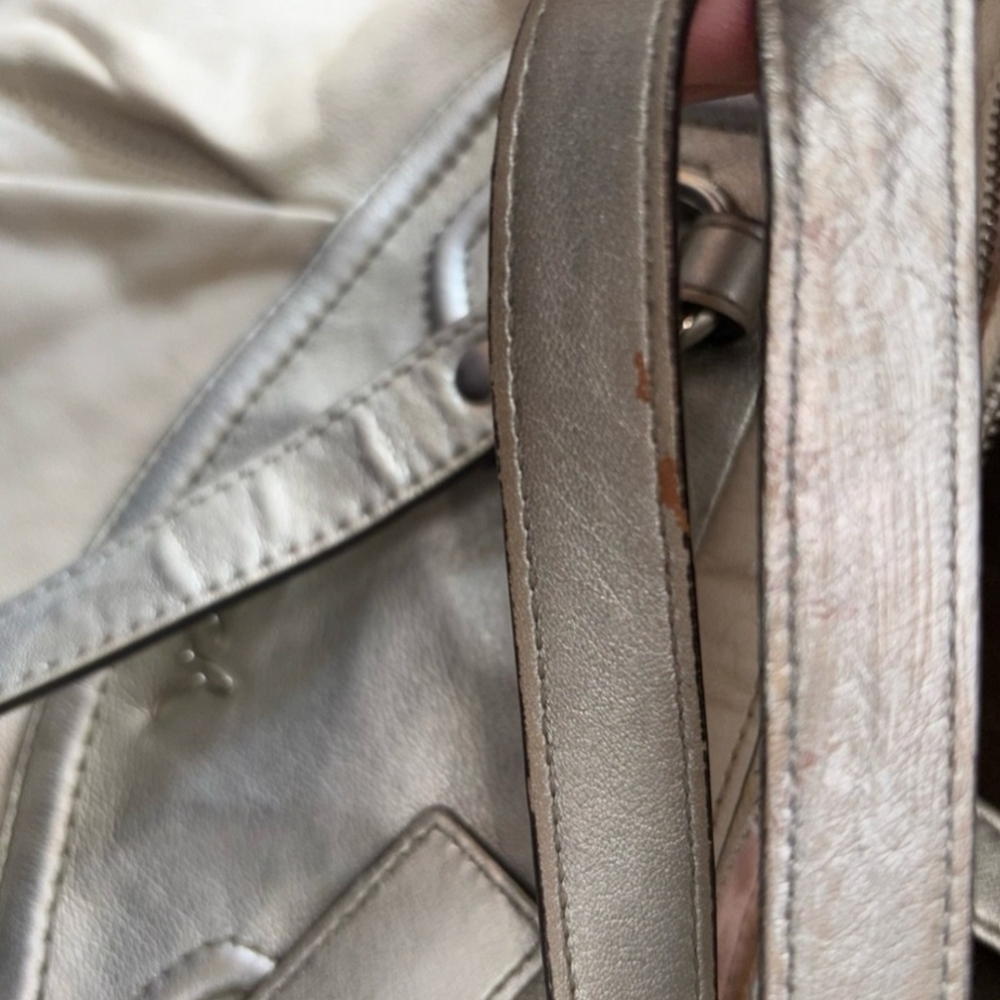 COACH ASHLEY IVORY & SILVER LEATHER CONVERTIBLE SATCHEL TOTE BAG F20104 GUC - Picture 15 of 16